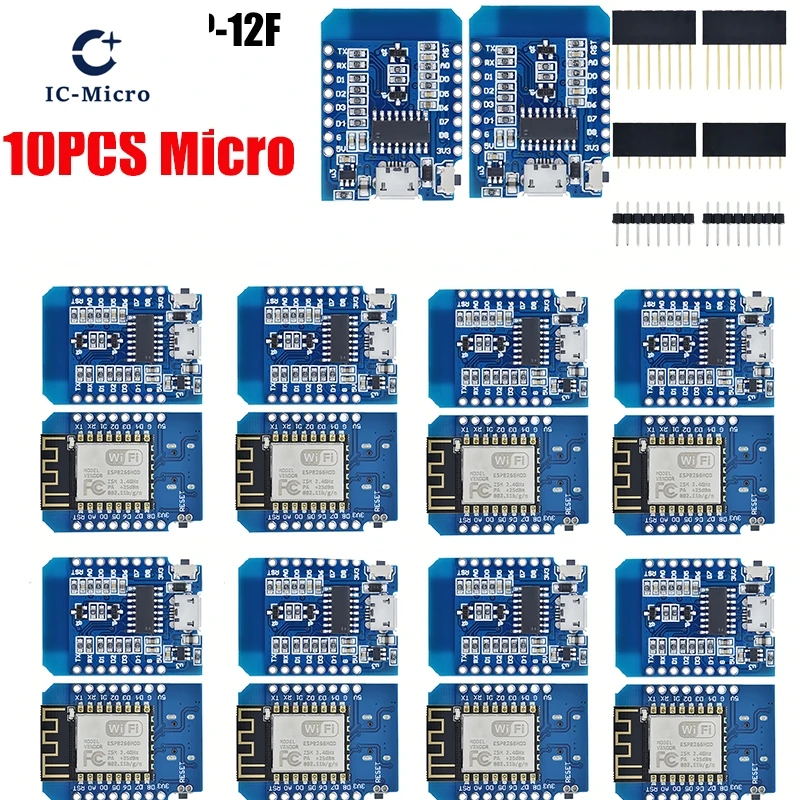1-10pcs ESP8266 D1 Mini WIFI Development Board ESP-12F Wemos D1 Mini Nodemcu Lua Iot Board 3.3V Met Pins TYPE-C/Micro USB XCW