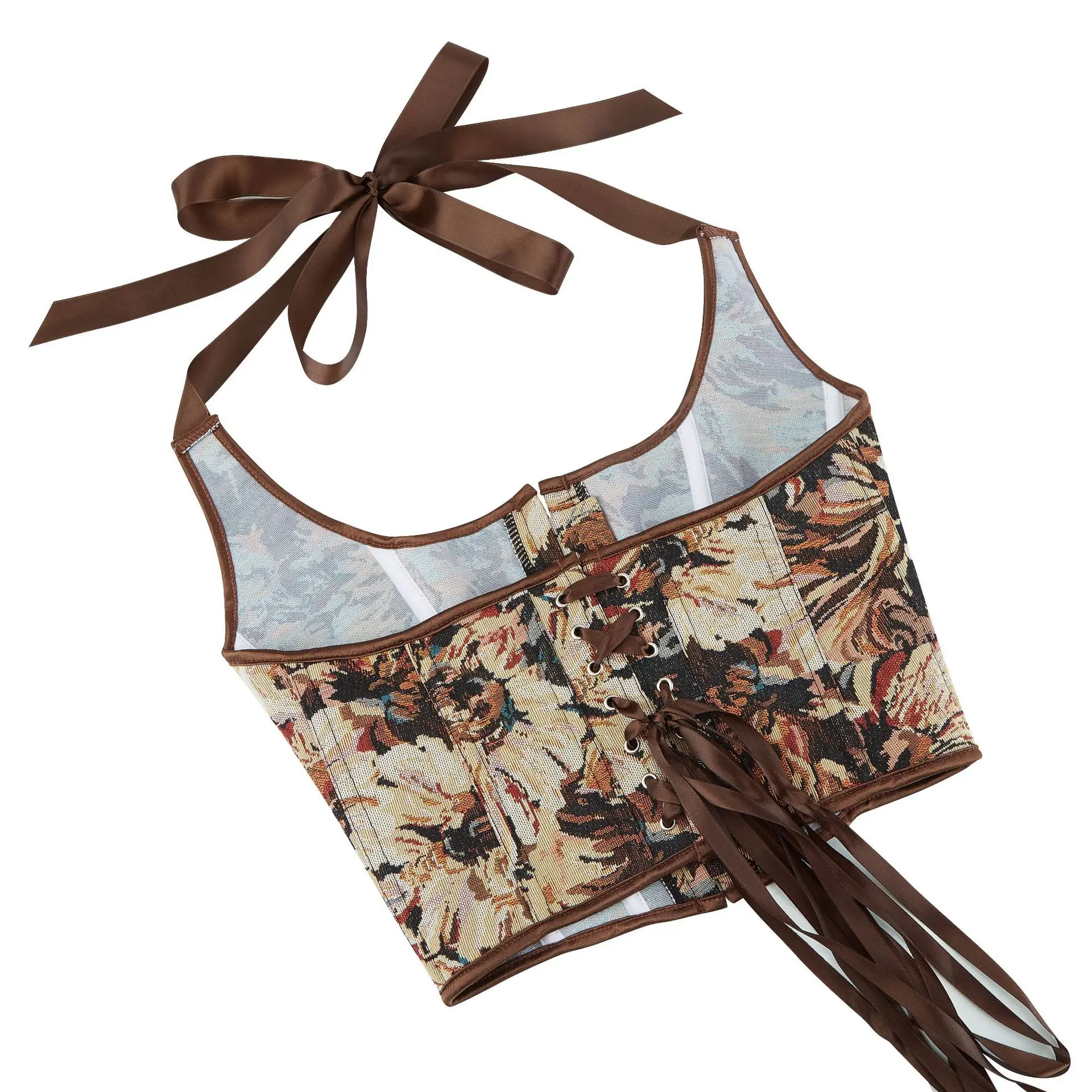 Cross-Border Fishbone Bra Slim Waist Hanging Neck Top Outerwear Shapewear Hot Girl Knitted Ultra-Thin Autumn Season