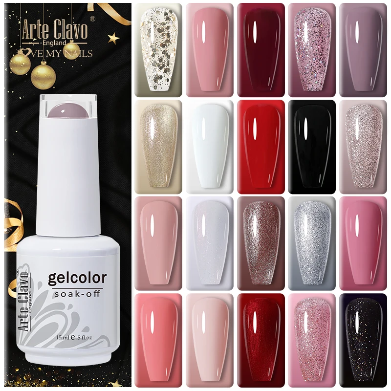 Arte Clavo 15ml Colorful Gel Nail Polish Nude Color Glitter Manicure Long Lasting Soak Off Nails Art Base Top Coat Gel Varnishes