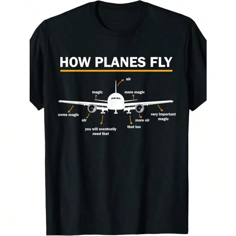 100 % hergestellt in den USA, 180 g Baumwolle „How Planes Fly“-Diagramm-T-Shirt für Männer – lustiges Luft- und Raumfahrttechnik-Luftfahrt-T-Shirt