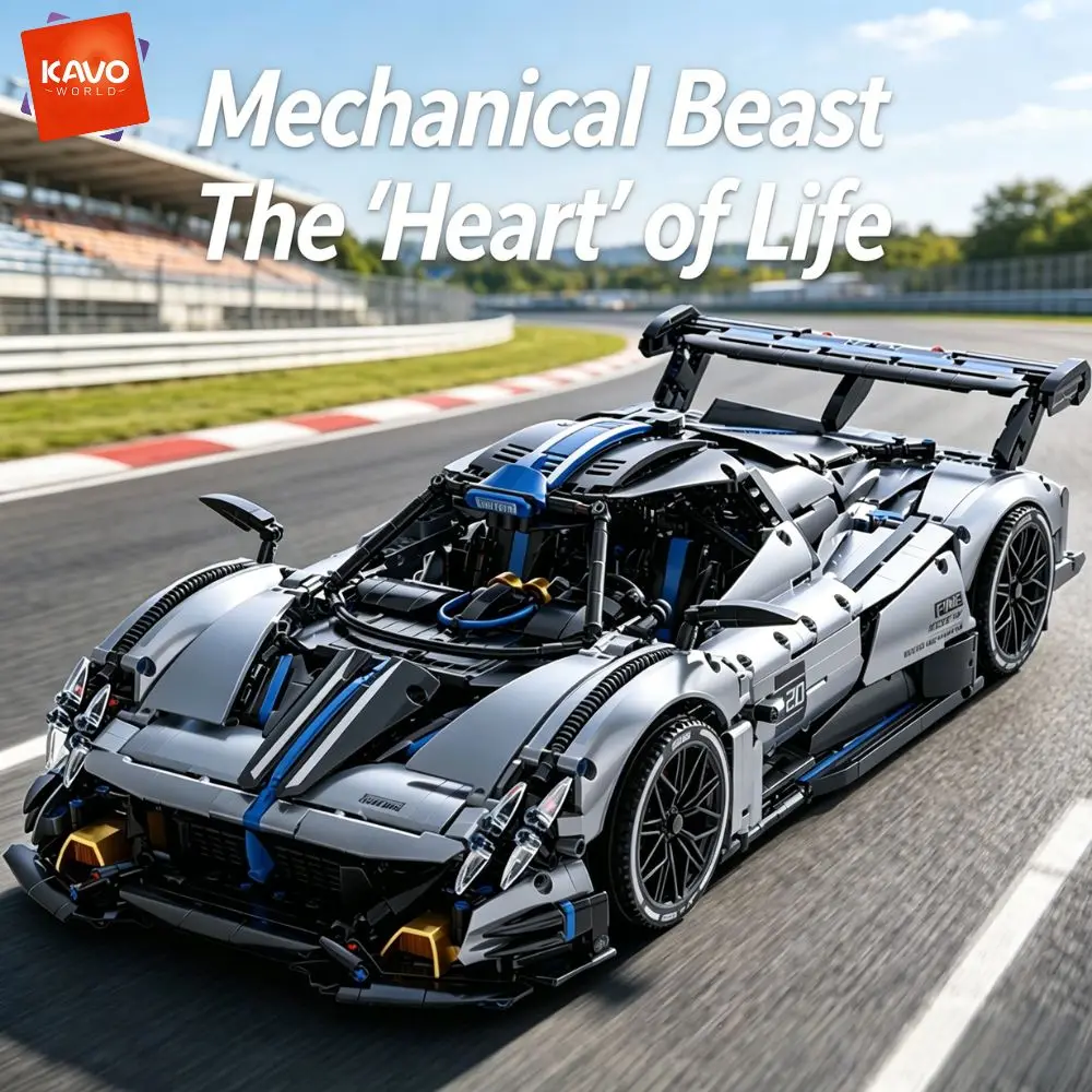 KAVOWORLD 1:8 Scale Silver-Blue Technical Super Racing Sports Car Building Blocks Set 3526pcs DIY STEM Assembly Premium ABS Racing Car Building Bricks Toy Model with Rear Linkage Engine & Track Wing, Ideal Birthday Christmas Gift for Teens Adults view 5