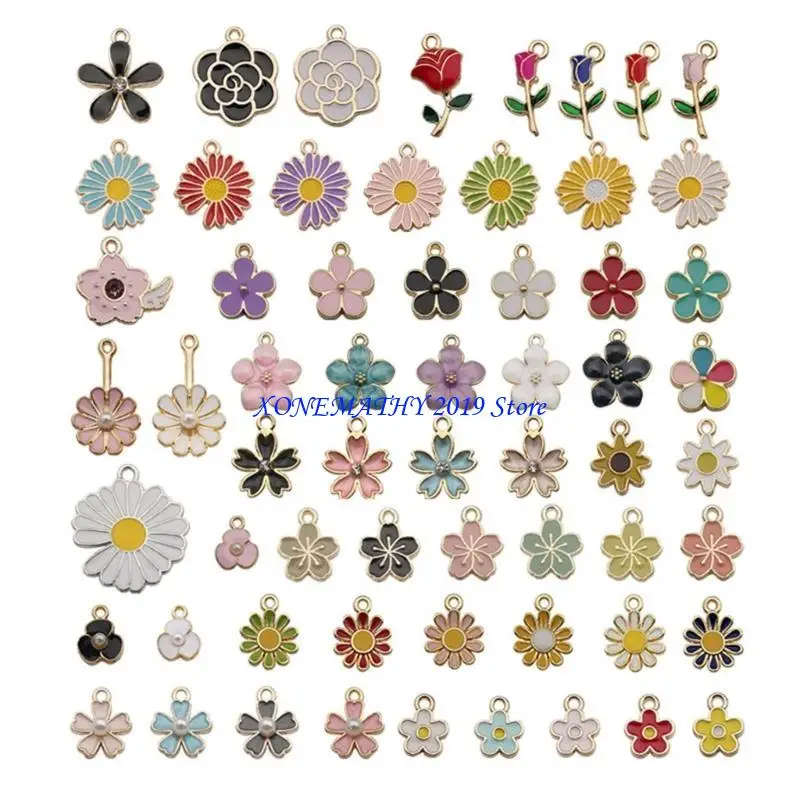 

F42F Set of 60 Flower Charm DIY Oil Drop Pendants Jewelry Making Supplies Alloy Material Perfect for Earrings and Necklaces