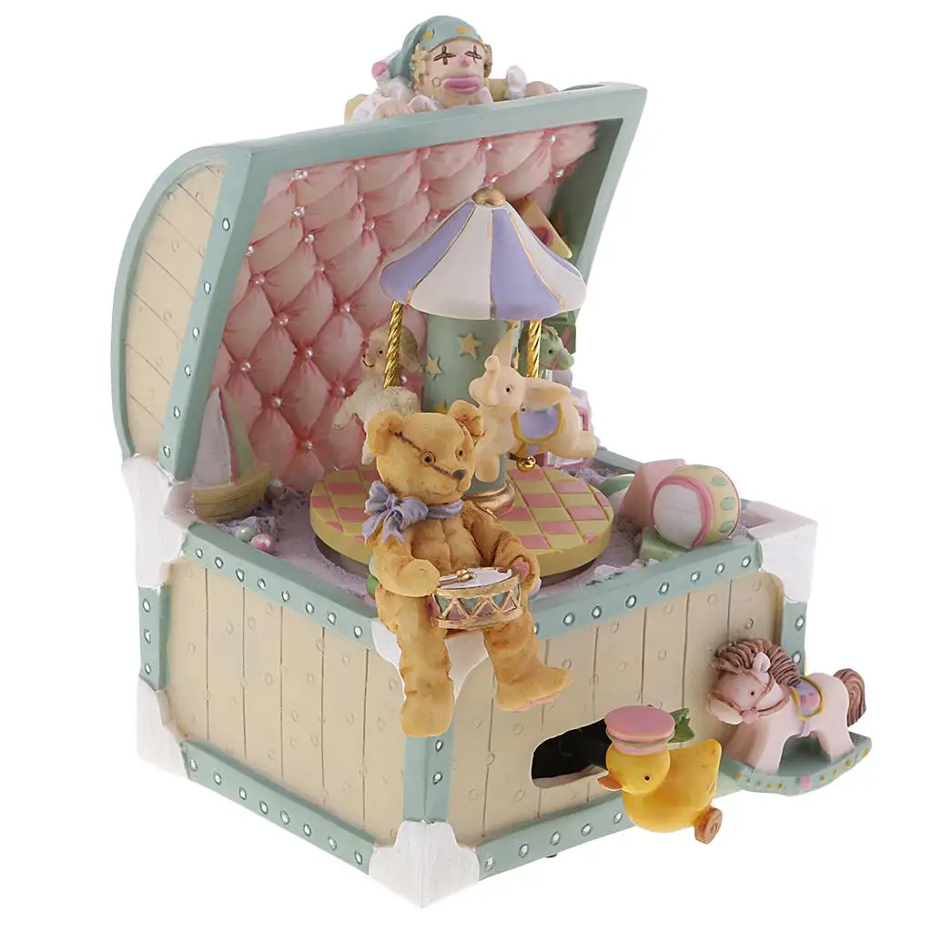 Retro Music Box Resin Clown Animal Amusement Park Carousel Toy for Children Birthday Gift Girls