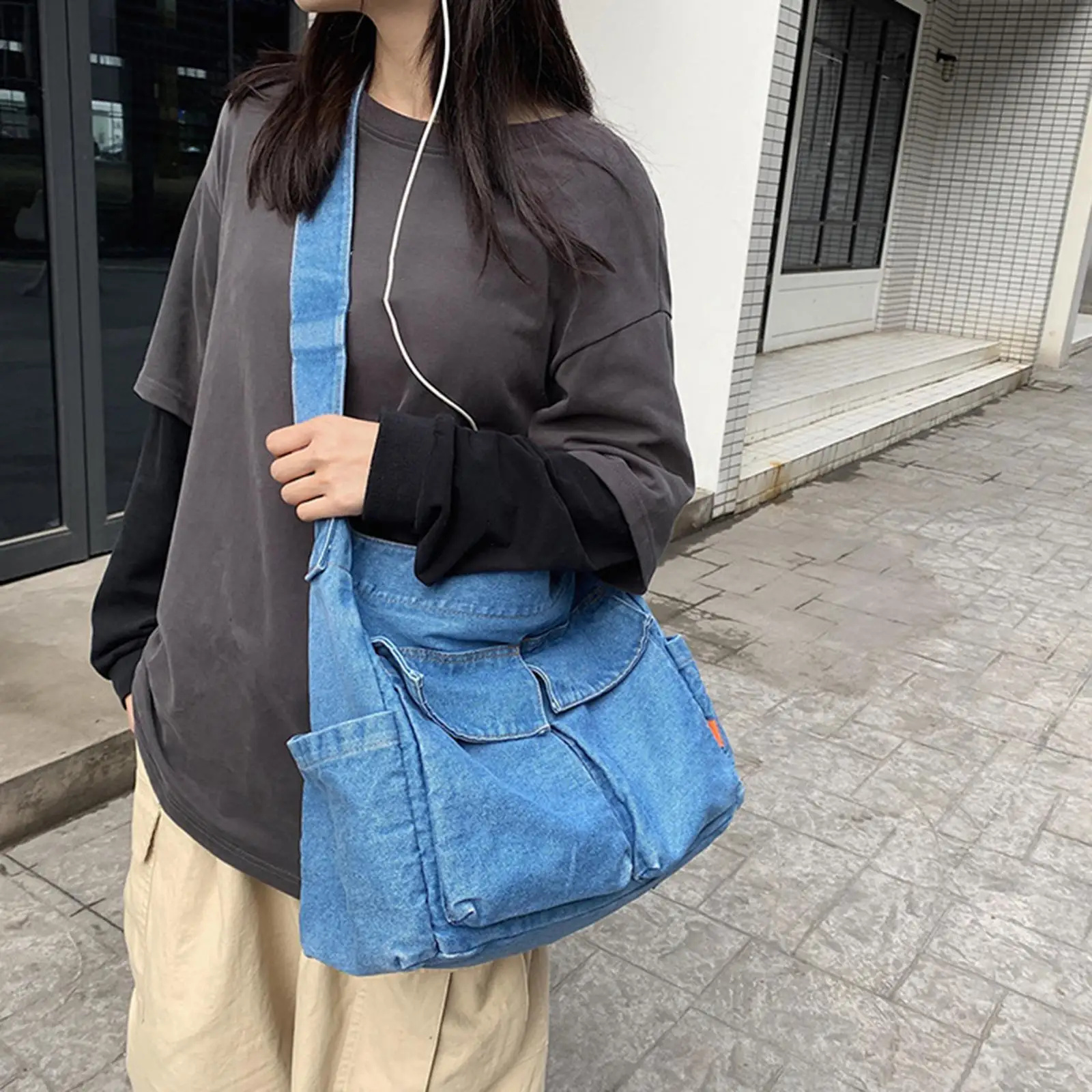 Retro Women Denim Korean Version of Literary Shoulder Bag  Large Capacity Messenger Bag  Student Book Bag Denim Bag