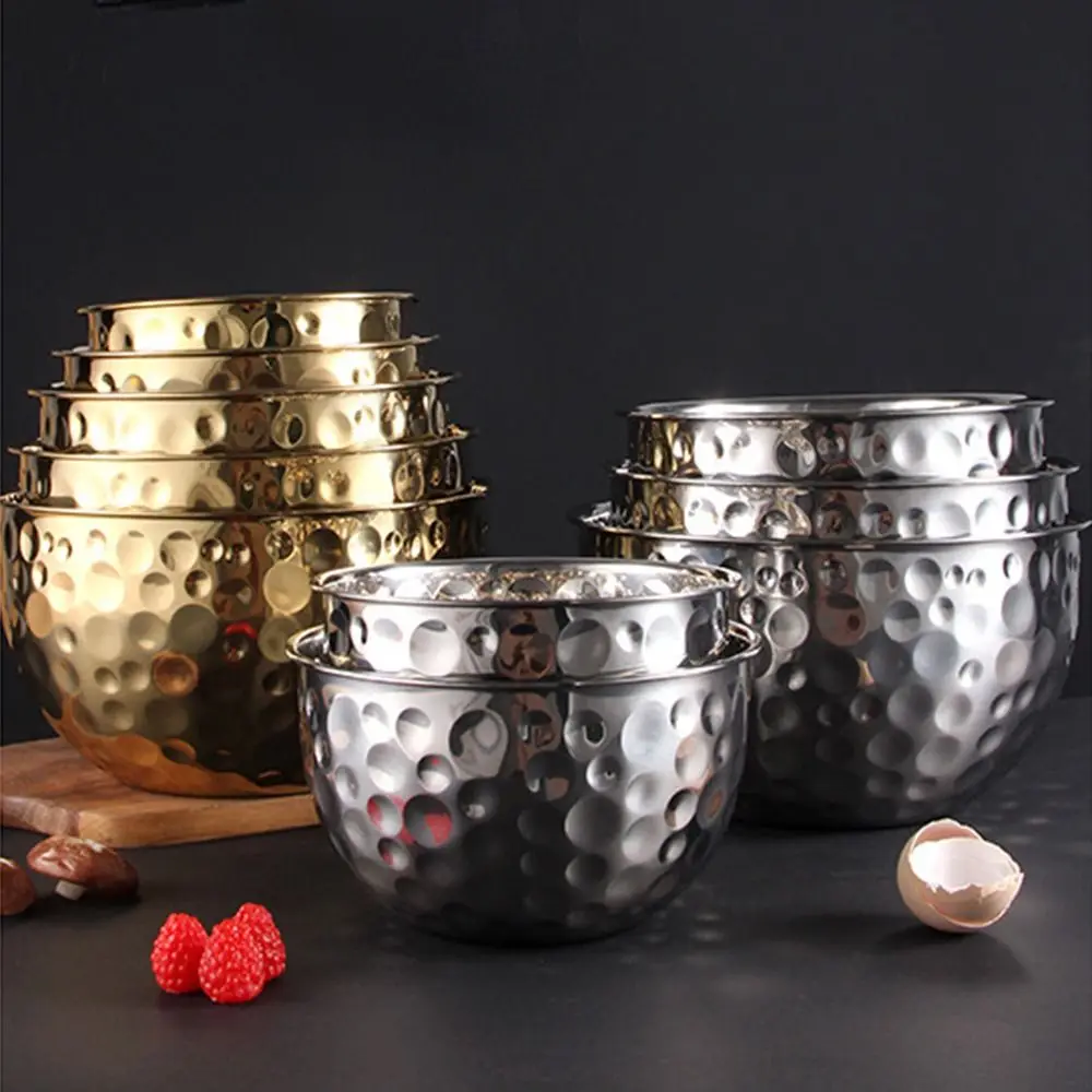 

Durable Stainless Steel Fruit Bowl Thickened Hammer Point Salad Plate Round Stackable Baking Mixing Cooking Bowl Bar
