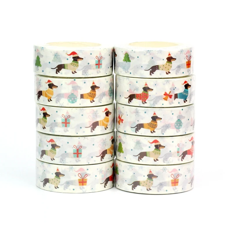 Bulk 10PCS./Lot Decor Dachshund Christmas Seasonal Washi Tapes for Journal Gift Wrap Adhesive Masking Tape Cute Papeleria