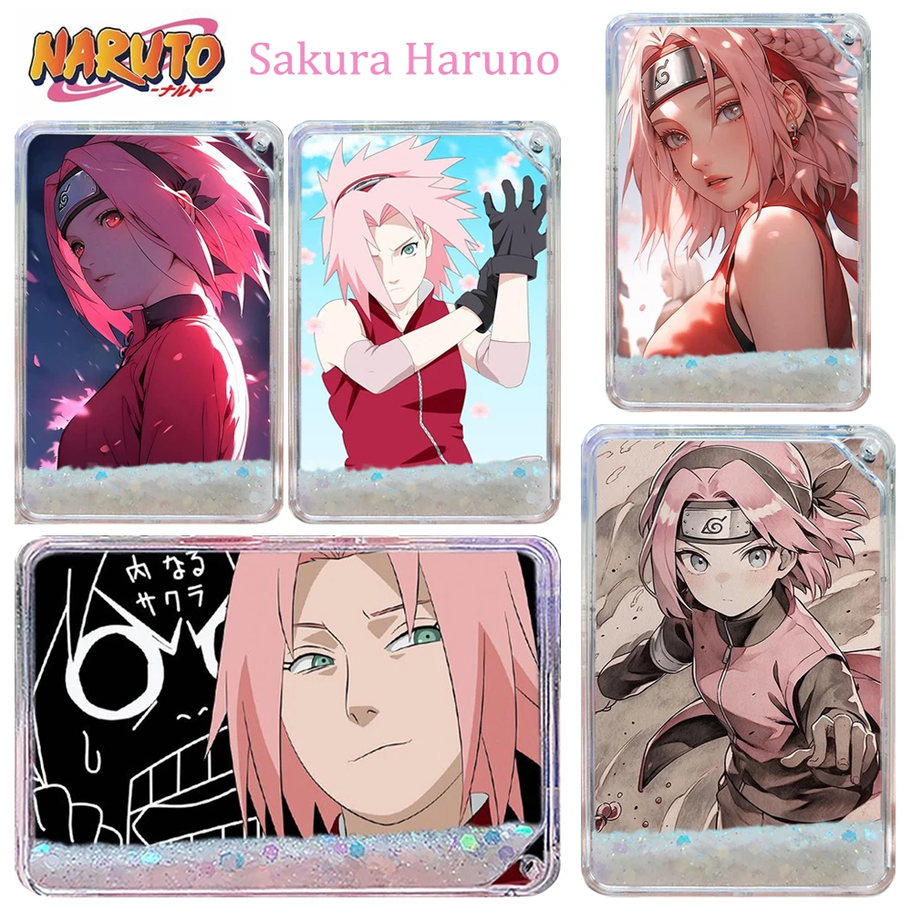 Naruto Uzumaki Sakura Haruno DIY White quicksand collection card bricks Glitter Anime Boy Holiday Gifts Table Ornaments 90.60mm