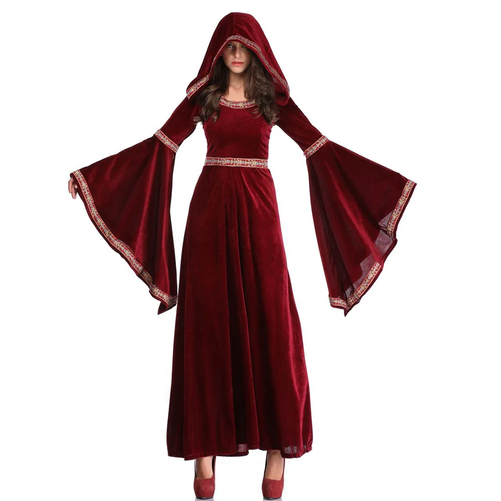 

New Halloween Burgundy Vampire Wizard Costume, European Retro Court Dress