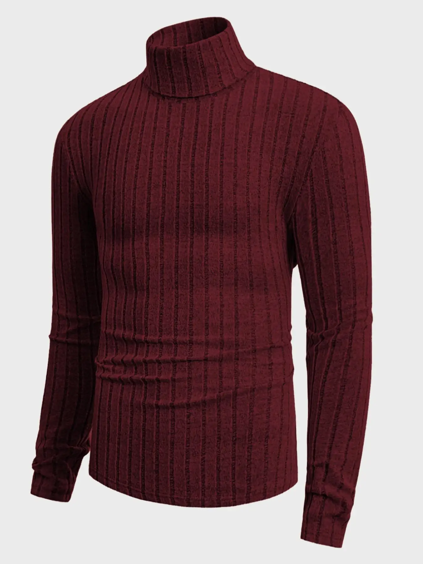 Herren Rollkragenpullover mit Langen Ärmeln, Vertikal Gestreift, Schlanke Passform, Gerippter Strickpullover, Lässiger Stretch-Unterzieher – Detail 23