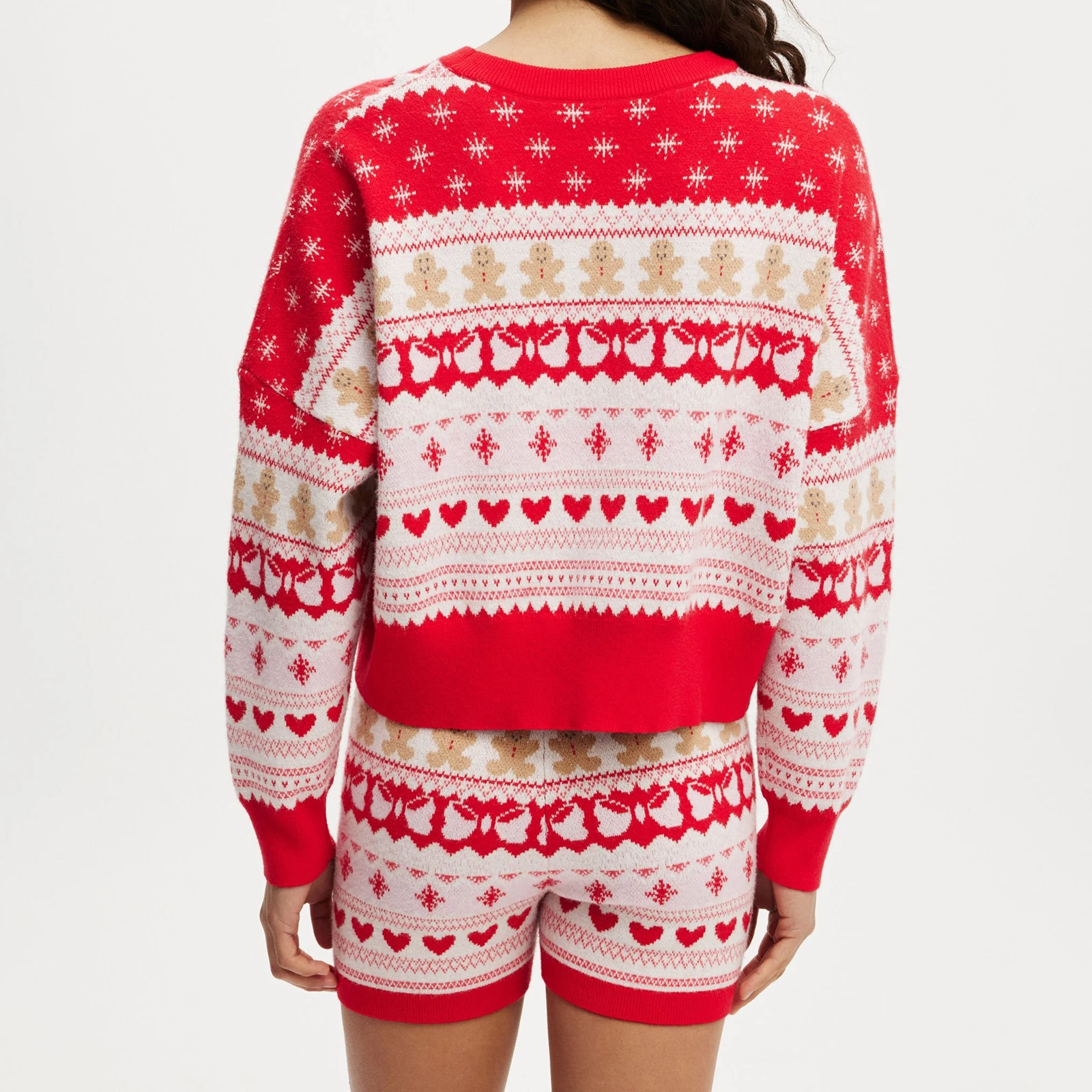 عيد الميلاد المرأة عيد الميلاد الزي الزنجبيل رجل متماسكة طويلة الأكمام طاقم الرقبة سترة مع مرونة الخصر السراويل حزب زي مجموعة قصيرة