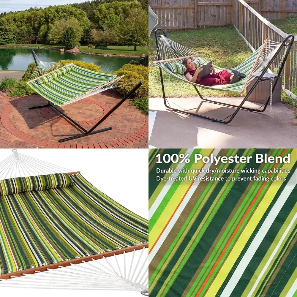 Quilted Double Outdoor Hammock with Spreader Bars - 450-Pound Capacity for Melon Stripe Design