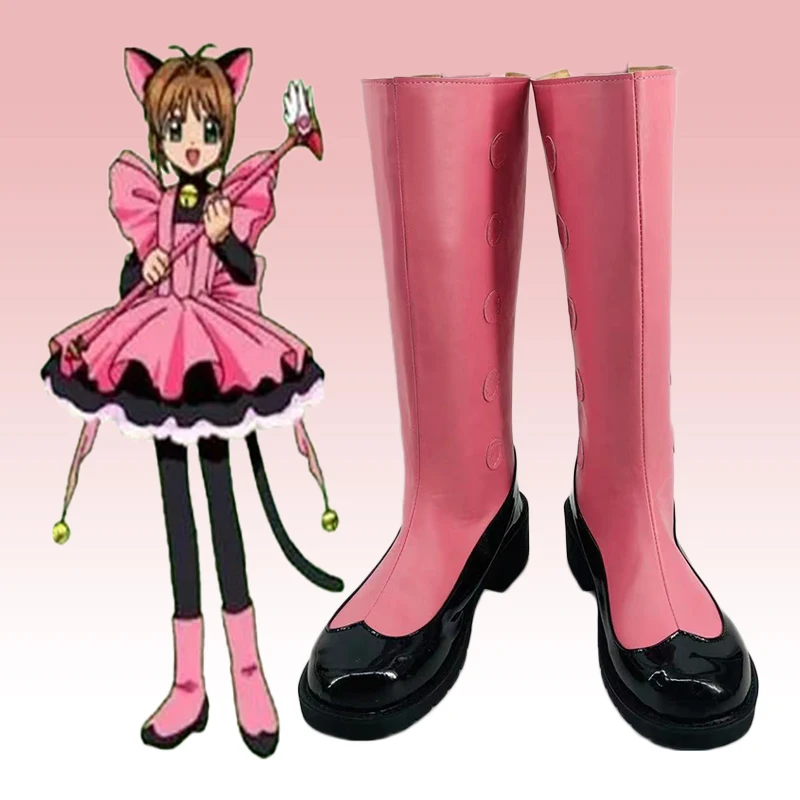 

Cardcaptor Sakura Card Captor Kinomoto Sakura Обувь для косплея Аниме Reka Черный кот боевой костюм Розовые сапоги