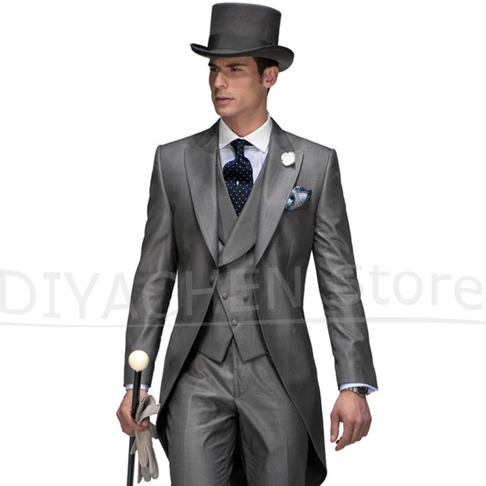 

Men's Tailcoat Suit Three Piece Set Vintage Formal Wedding Groom Prom Party Wear Elegant One Button Slim Fit Gentleman Outfit