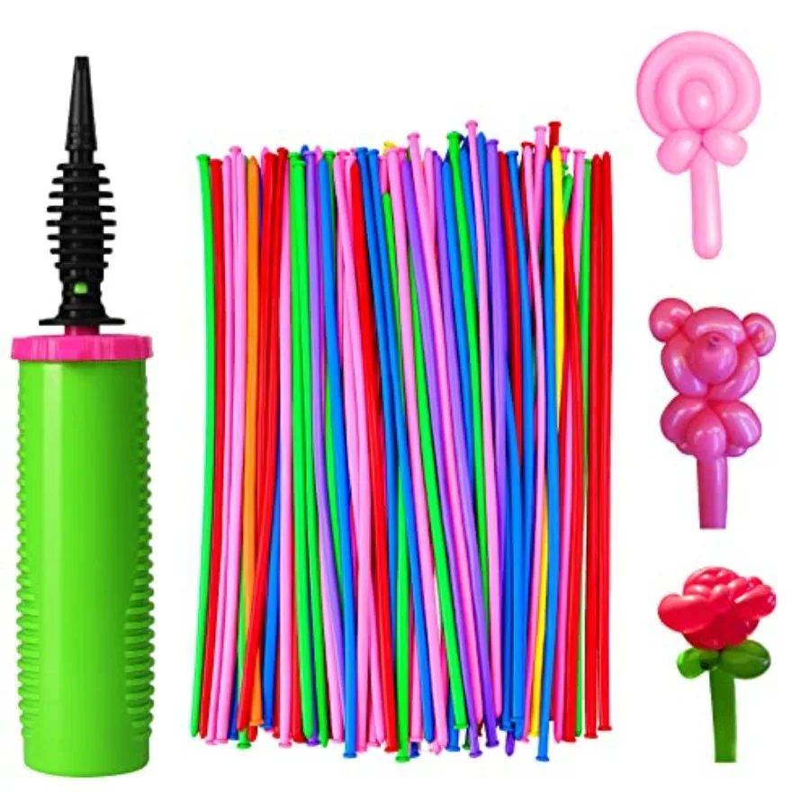 

Balloons Latex with 1 Hand Balloon Pump Kit, Professional Premium Quality Twisting Magic Long Balloons Assorted Color to Make A