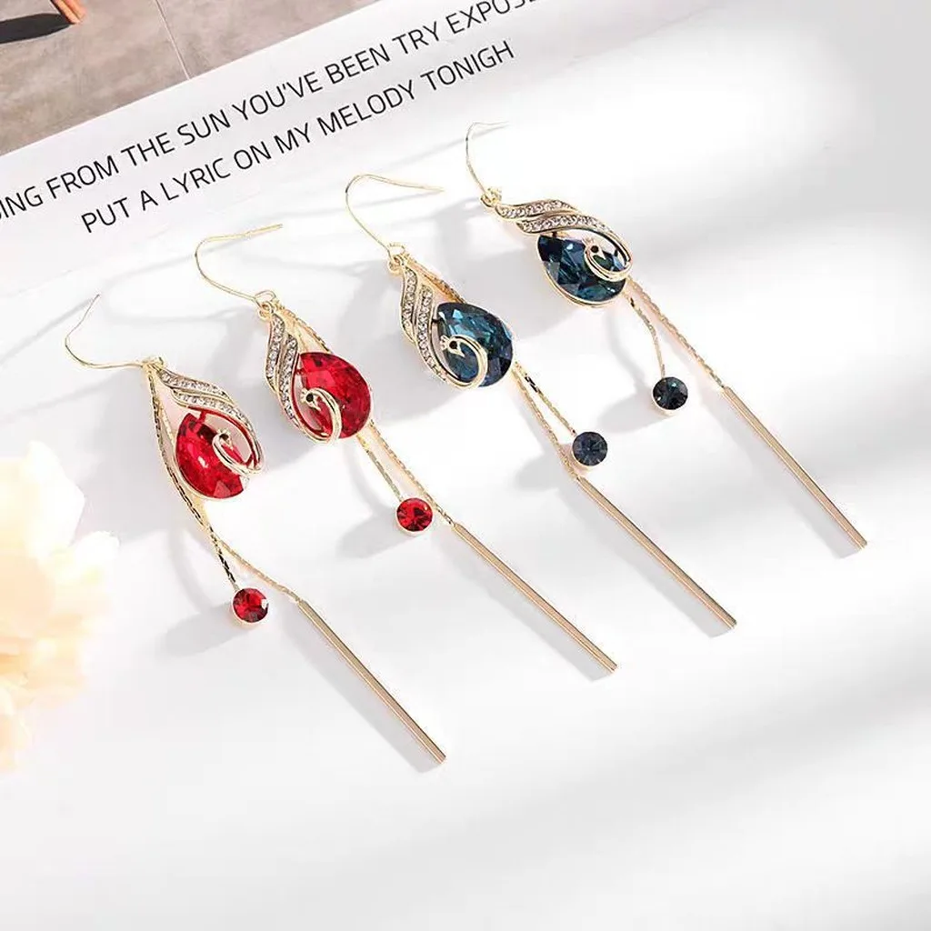 Blue Crystal Earrings Delicate Vintage Peacock Earrings S925 Silver Earrings Versatile For Travel Formal Gowns Daily Commuting