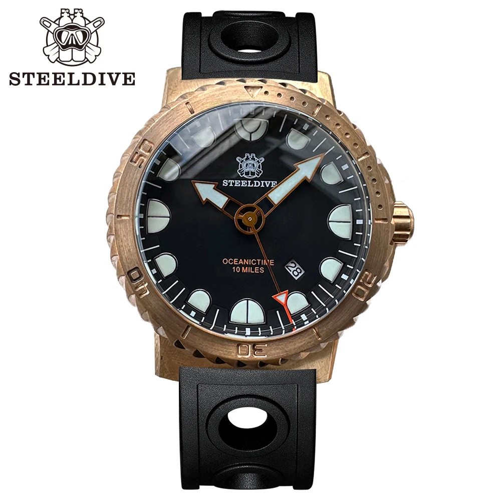 STEELDIVE SD1982S 46.5MM Solid Bronze Case BGW9 Blue Luminous Sapphire Glass With AR Ceramic Bezel NH35  25000M Men Dive Watches