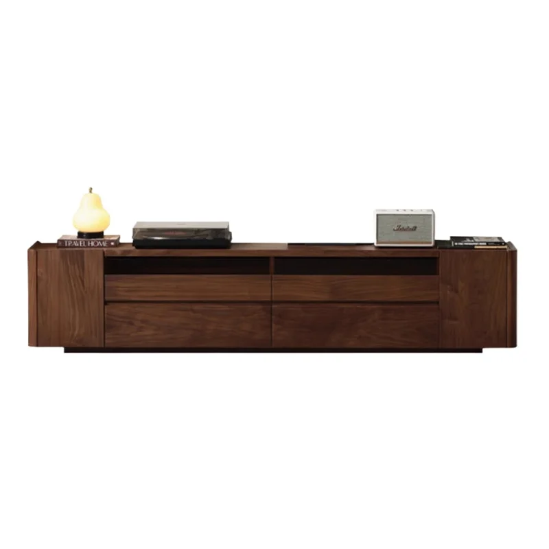 Black walnut all solid wood TV cabinet Nordic simple living room home TV cabinet storage locker integrated
