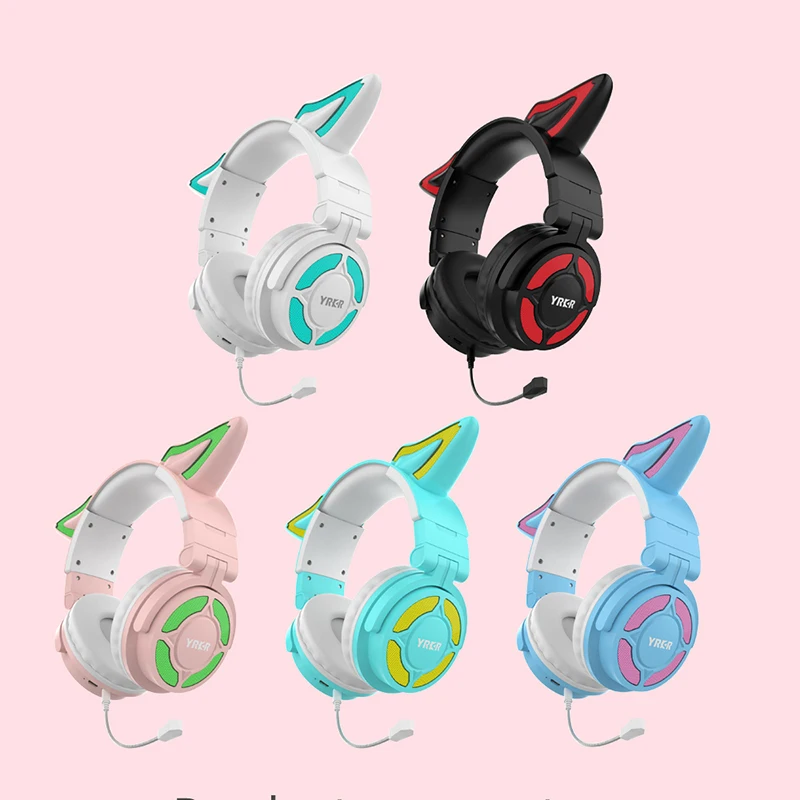 Original Over Ear Head-Mounted Headset Fox Ear Luminous Music Call Headset with Microphone Wireless Earphones for Live Broadcast