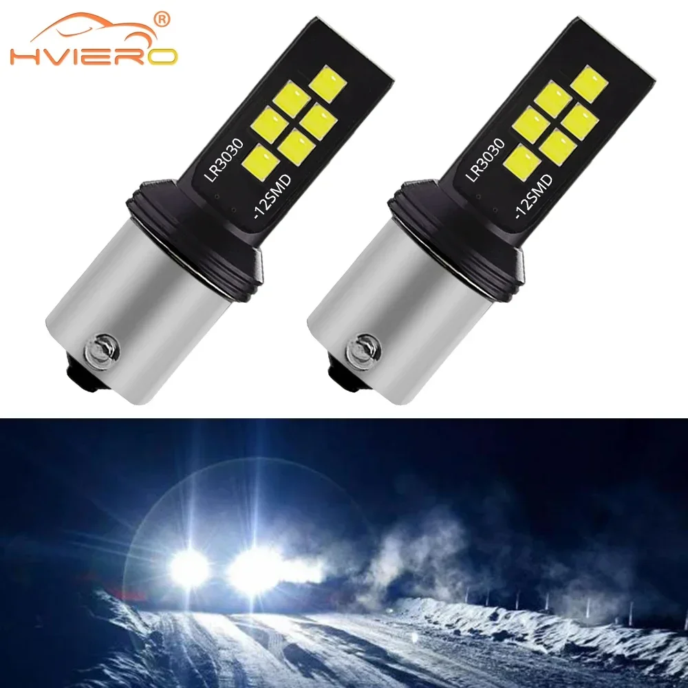 2PCS Car LED 1156 1157 7440 R5W 3030 12SMD Bulbs Turn Signal Reverse Brakes Auto Lamping Waterproof Drl Parking Lights Daylight