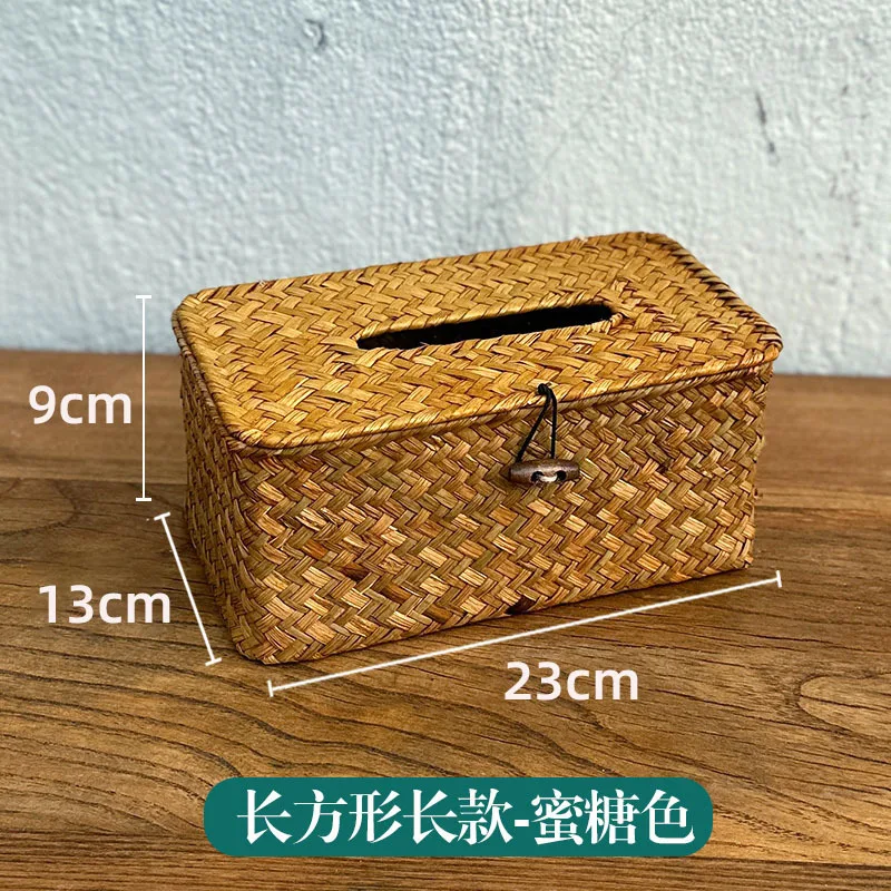 

Hand-Woven Seagrass Tissue Box Cover with Elastic Buckle Rustic Farmhouse Design for Bathroom Kitchen Office Car Decorative
