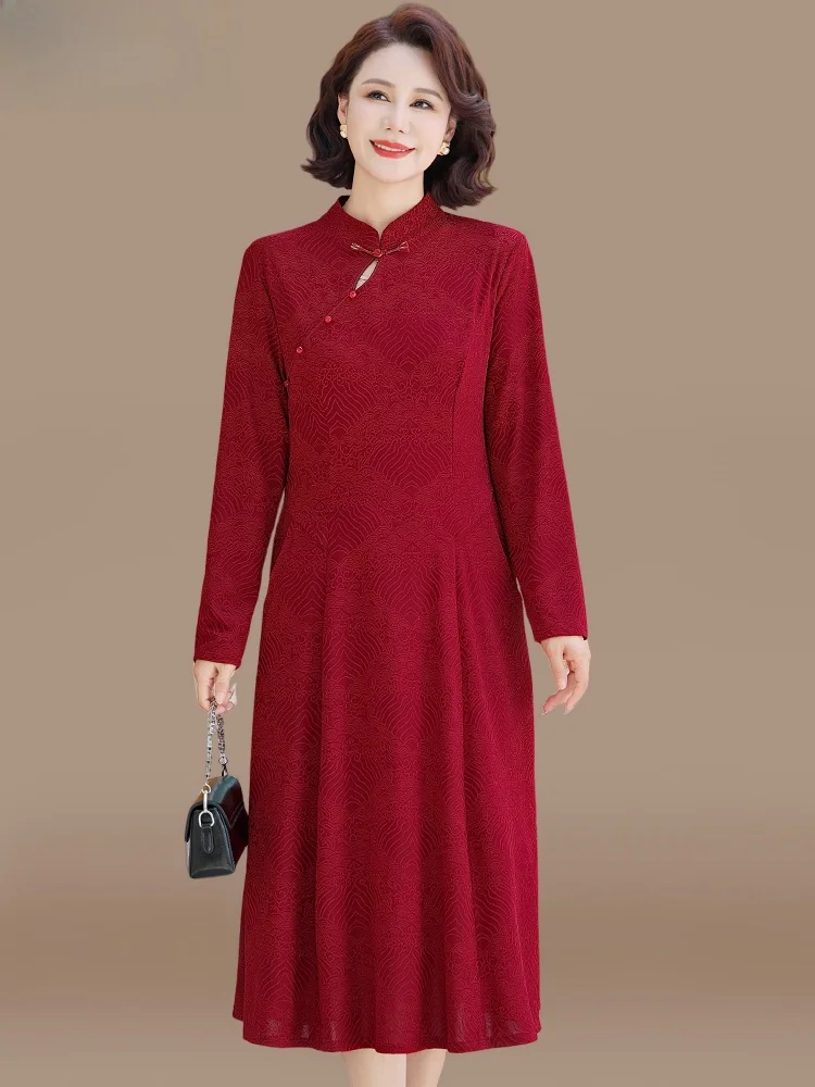 

Элегантное женское платье для среднего возраста, модное, с длинным рукавом, на молнии, из смесового полиэстера