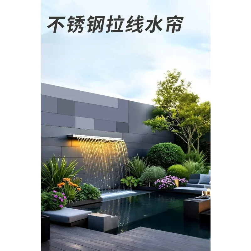 30cm 40cm Stainless Steel Waterfall Spout Water Curtain Outlet For Garden Pond Rockery Water Feature Wall
