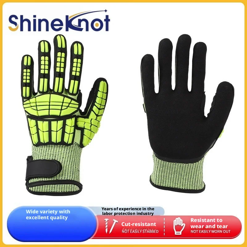 SHINEKNOT Nitrile Frosted Gloves Soaked In Wear-Resistant Anti Slip Anti Smashing Shockproof Anti-Collision Mechanical Gloves