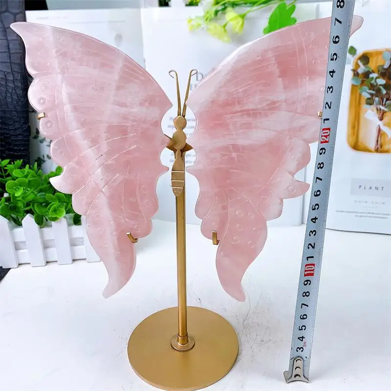 Imagem -06 - Asas de Borboleta Quartzo Rosa Natural Escultura em Cristal Pedra Preciosa de Cura Artesanato para Menina Presente de Aniversário Decorações Par