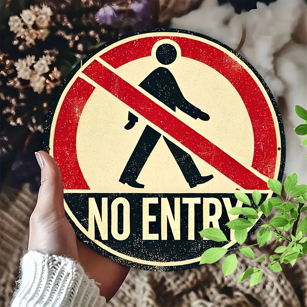 8in 2D Wooden Circular Sign'No Entry、Notice Dogs、Bicycles Prohibited'Park Farm Red Warning Board Order Maintenance Sign Decorate