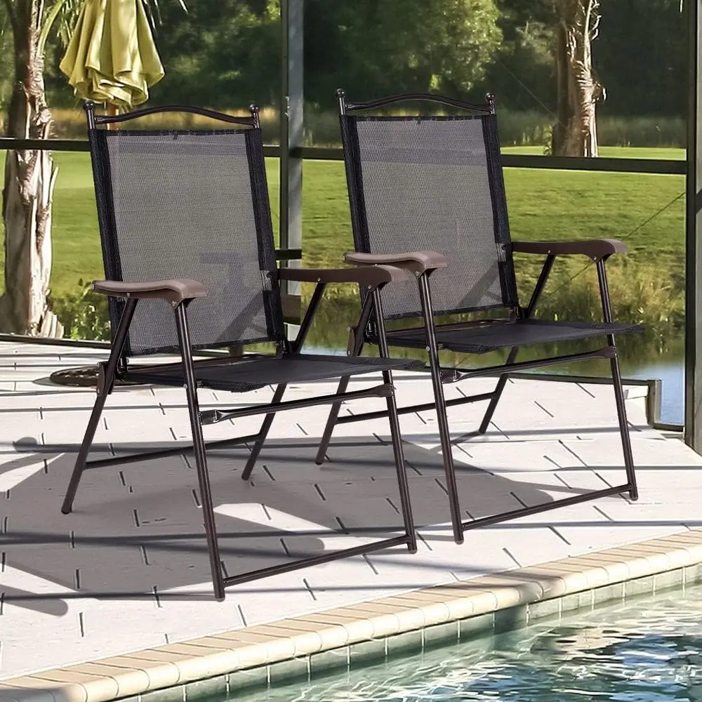 Portable Sling Chairs Set of 2 with Armrests, Metal Frame, Suitable for Indoor and Outdoor Use, Ideal for Lawn, Garden, Poolside
