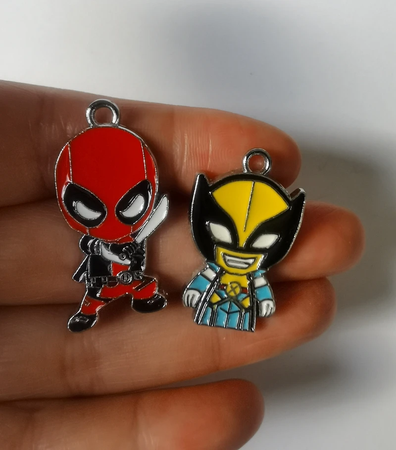 10 Pcs cartoon Deadpool & Wolverine Pendants Charms  Jewelry Making For keychians Pendants Necklaces Bracelets DIY Accessories