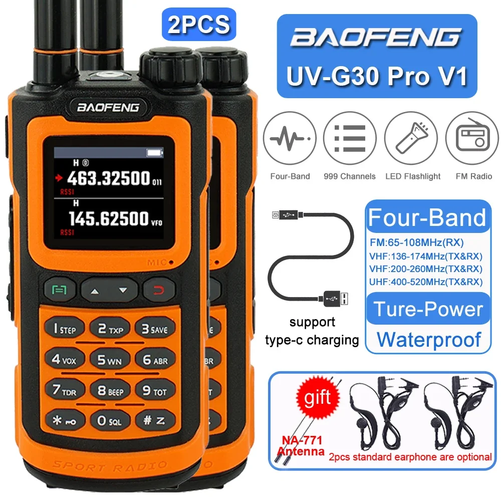 2pcs Baofeng 10W 50KM Walkie Talkie UV-G30 Pro Four Bands Long Range Portable Ham Radios Copy Frequency Waterproof 2-Way Radio