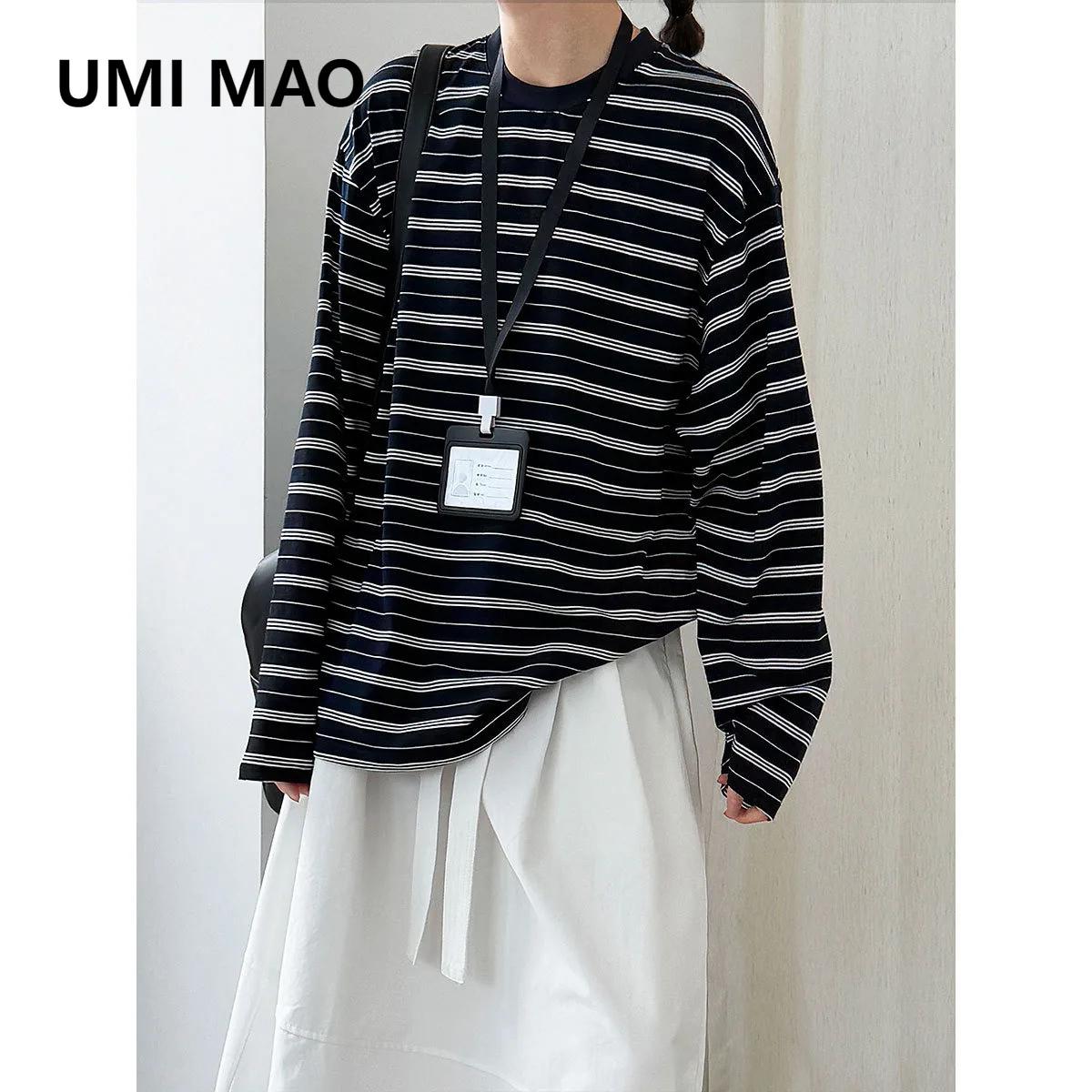 

UMI MAO Color-Block Striped Loose Simple Long-Sleeve T-Shirt For Women Autumn New Round Neck Base Shirt Top