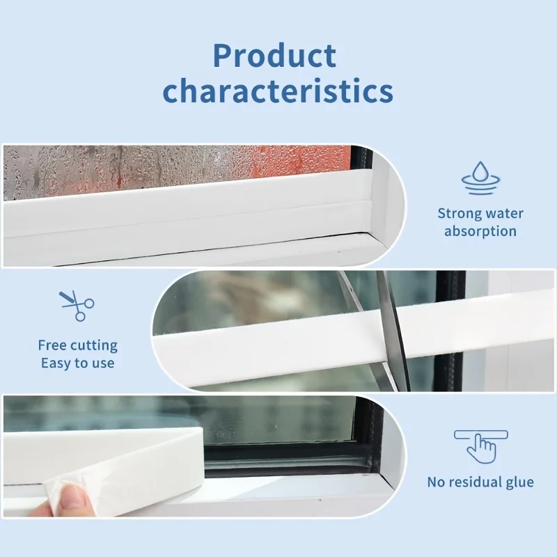 1 لفة نافذة شرائط مكافحة التكثيف الزجاج امتصاص الماء ملصقات نافذة التكثيف ماصة شرائط امتصاص الرطوبة
