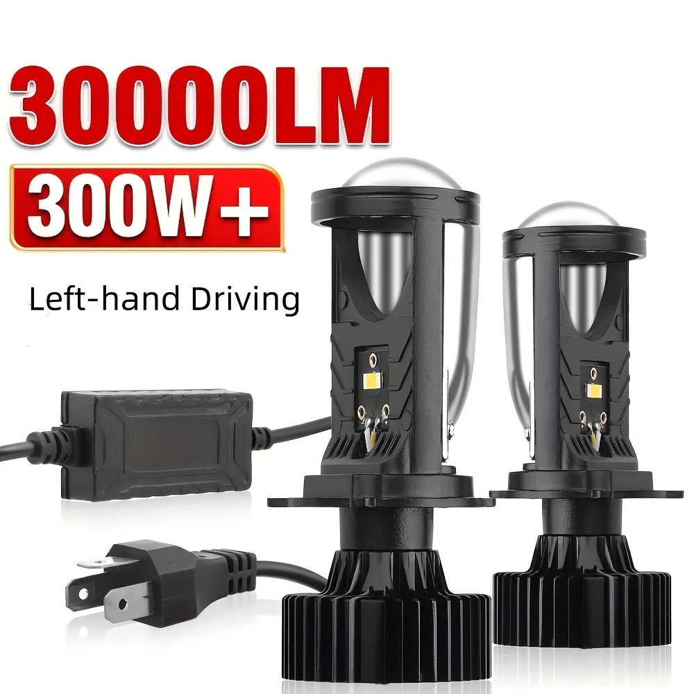 

2-Pack ROADSUN 30000LM 300W H4 LED Projector Headlights, 12V High & Low Beam Car Lights, 6000K White Turbo Fan, Aluminum, for Motor Vehicles, Left-Hand Driving, 12-24V, No Battery Required