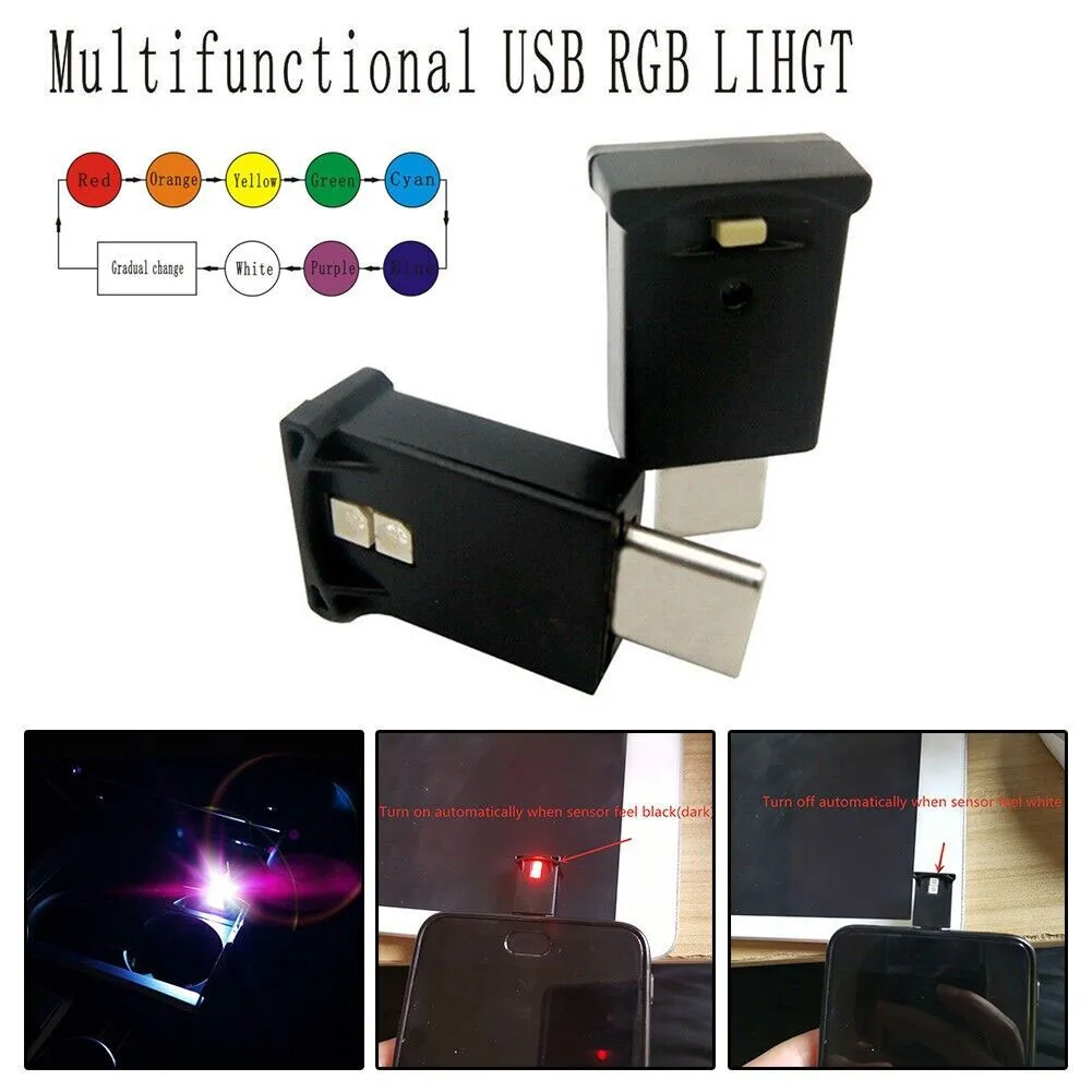 Lampu dekorasi Interior mobil, bohlam cahaya Neon Interior mobil LED USB-C Tipe C dekorasi ABS 5V