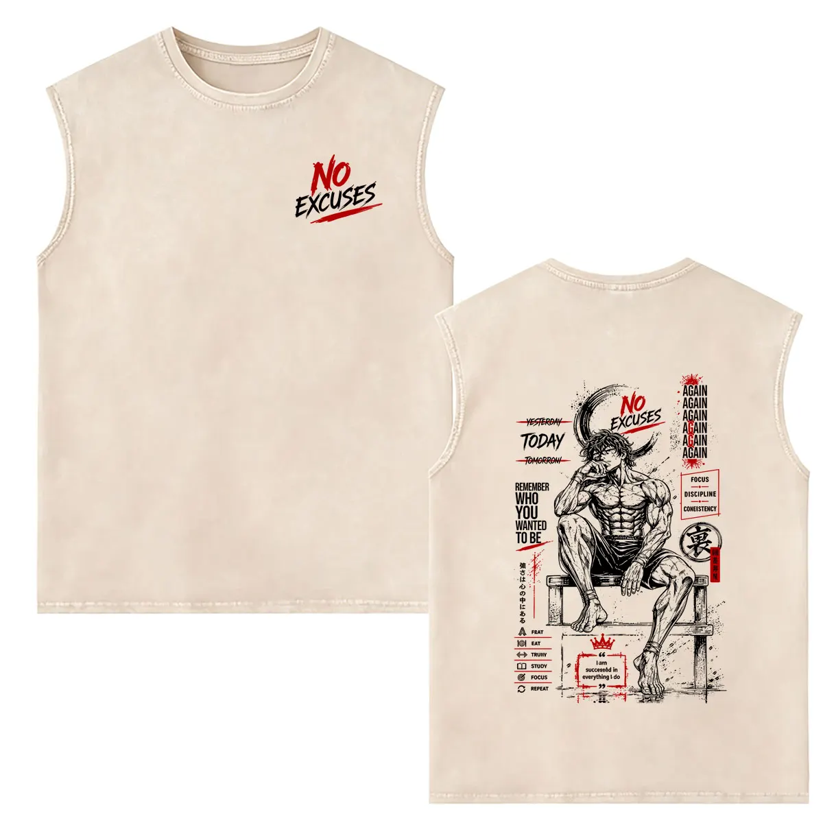 Anime Baki The Vintage Washed Sleeveless Vest Manga Baki Hanma No Excuses Print Tank Tops Men's Gym Vintage Oversized T-shirt — купить у AliExpress WW
