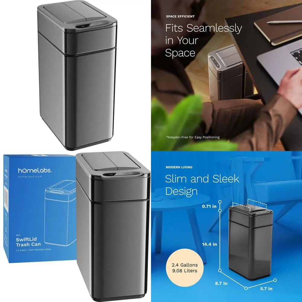 

Hands-Free 2.4 Gallon Trash Bin with Sensor Lid, Compact Design, Easy Maintenance, Battery-Operated