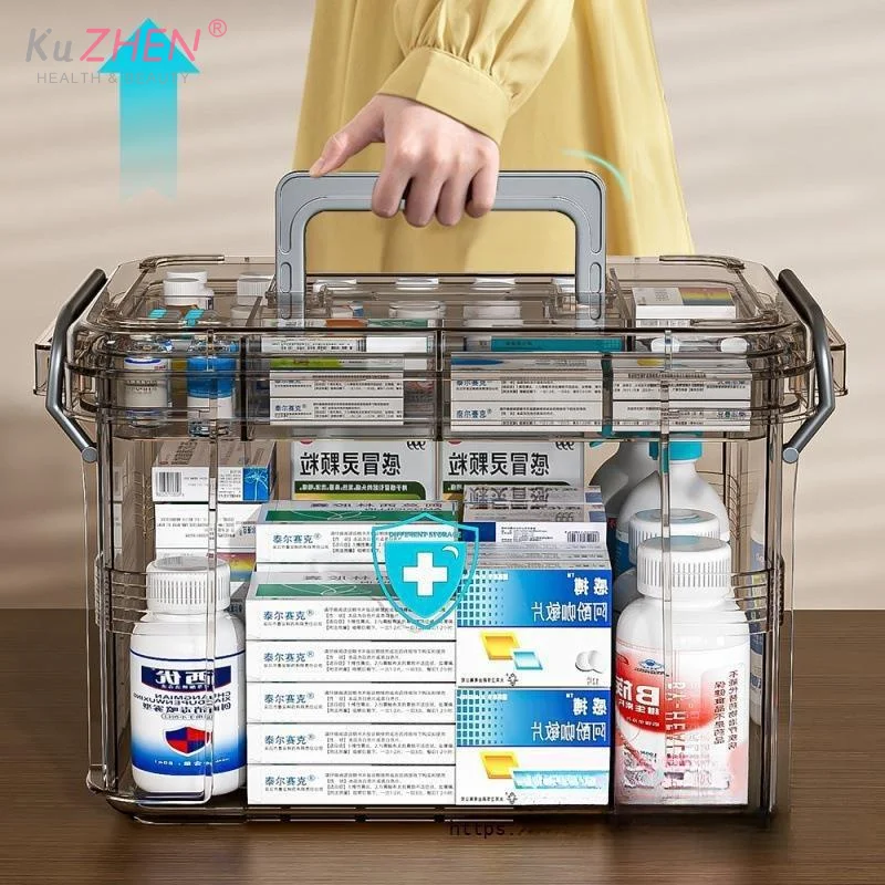 With Rectangular Lid Transparent Waterproof Medicine And First Aid Storage Box Double-Layer PP Plastic Medicine Box For Emerg