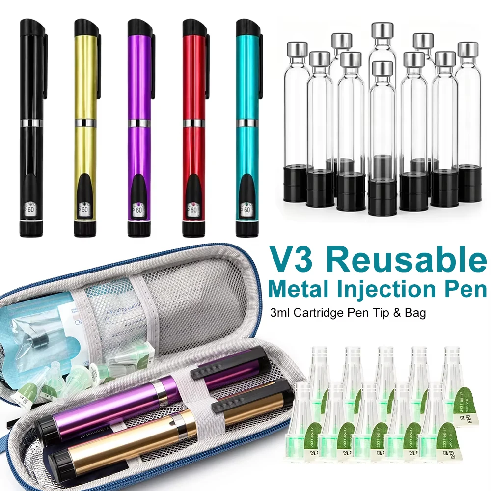 V3 Reusable Metal Injection Pen Adjustable Dose 3ml Cartridge Subcutaneous Injector Medical Aesthetic Durable Precise Home Use