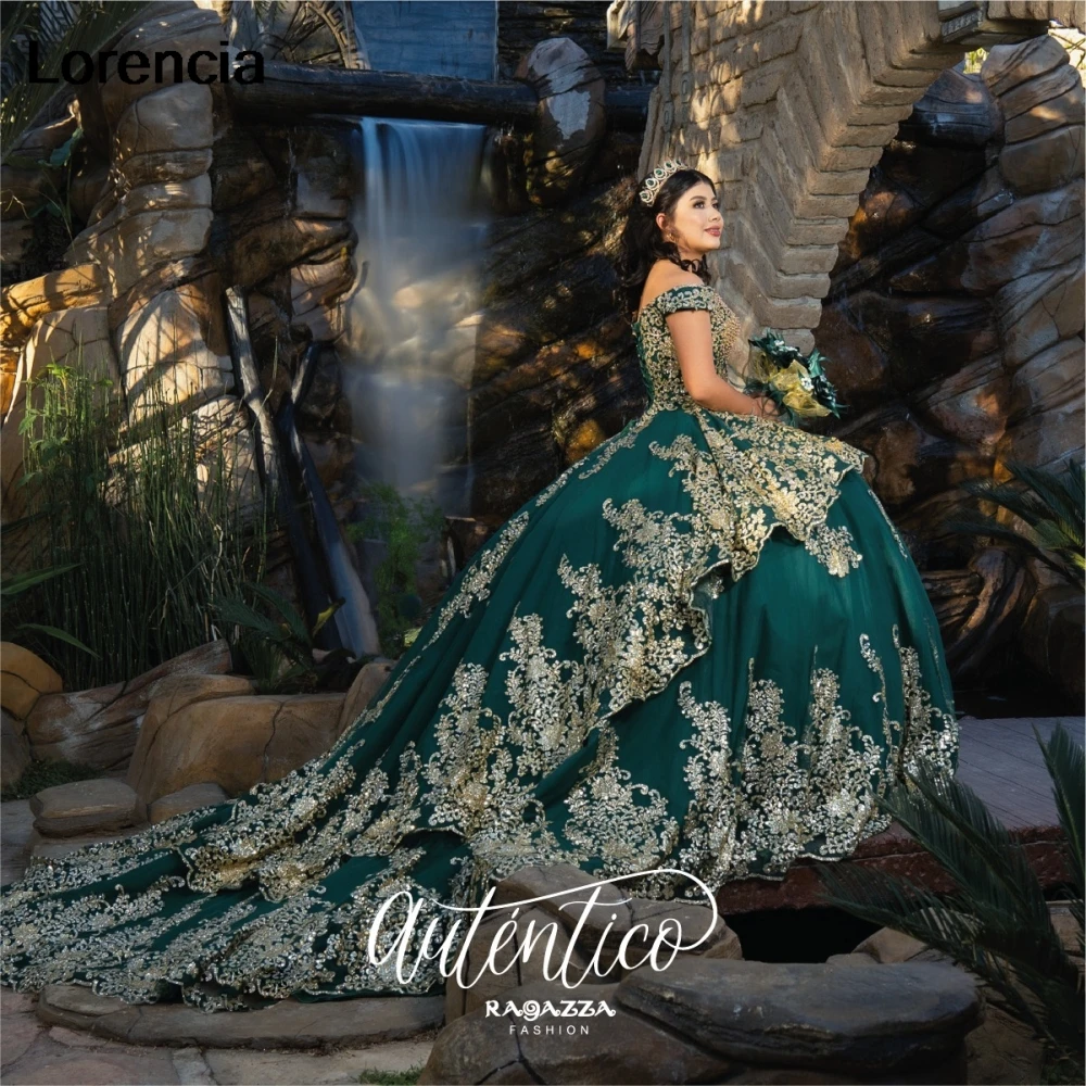 

Customized Emerald Green Quinceanera Dress Ball Gown Gold Lace Appplique Beading Corset Sweet 16 Vestidos De 15 Años YD08