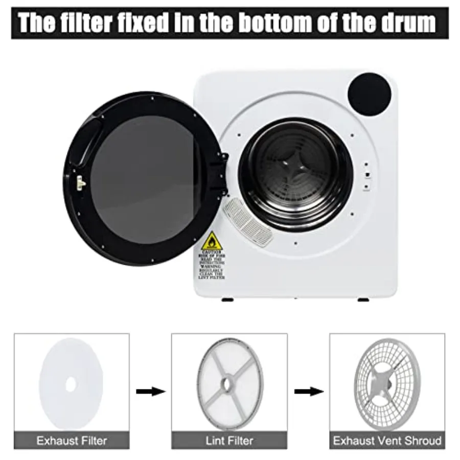 Portable Laundry Dryer 3.22 cu ft Compact Front Load Stainless Steel Clothes Dryer with Exhaust Pipe LCD Control Panel a