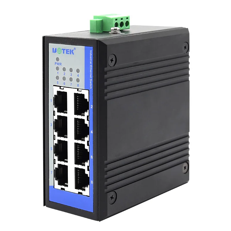 

UOTEK 100M 8-портовый неуправляемый Ethernet-коммутатор Ethernet-коммутатор на DIN-рейке 12/24/48 В постоянного тока поддерживает полнодуплексный и полудуплексный коммутатор UT-6408C
