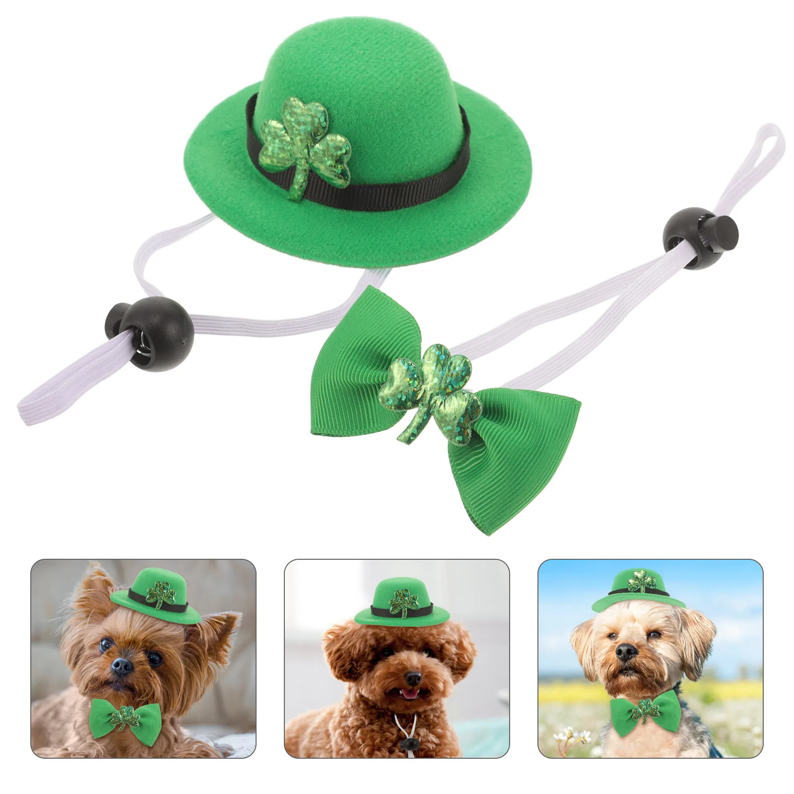 

1Set Saint Patrick's Day Pet Costume Outfit Dog Hat Bow Collar Set Holiday Party Photo Prop Irish Theme Wear