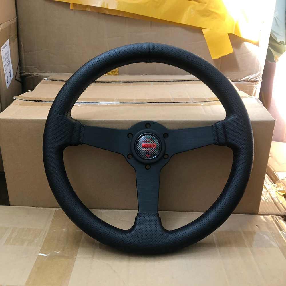 Flat Racing 13Inch MOMO Steering Wheel Drift Car Rally JDM MOMO Real Leather Steering Wheel Volantes For VW HONDA TOYOTA BMW