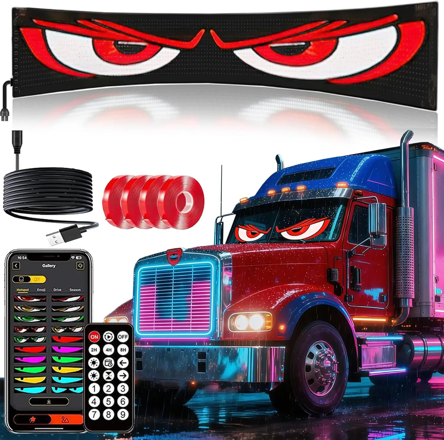 

35.3x7.5in LED Eyes Sign for Car Windshield, Animated Programmable Display with App Control for Trucks SUVs (1PC)