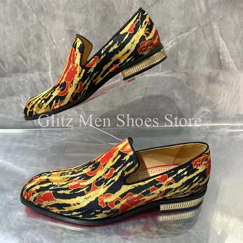 Colorful Printed Cloth Men Shoes Small Square Toe Loafers Business Dress Men\'s Shoes Spring Summer Formal Wedding Dress Shoes