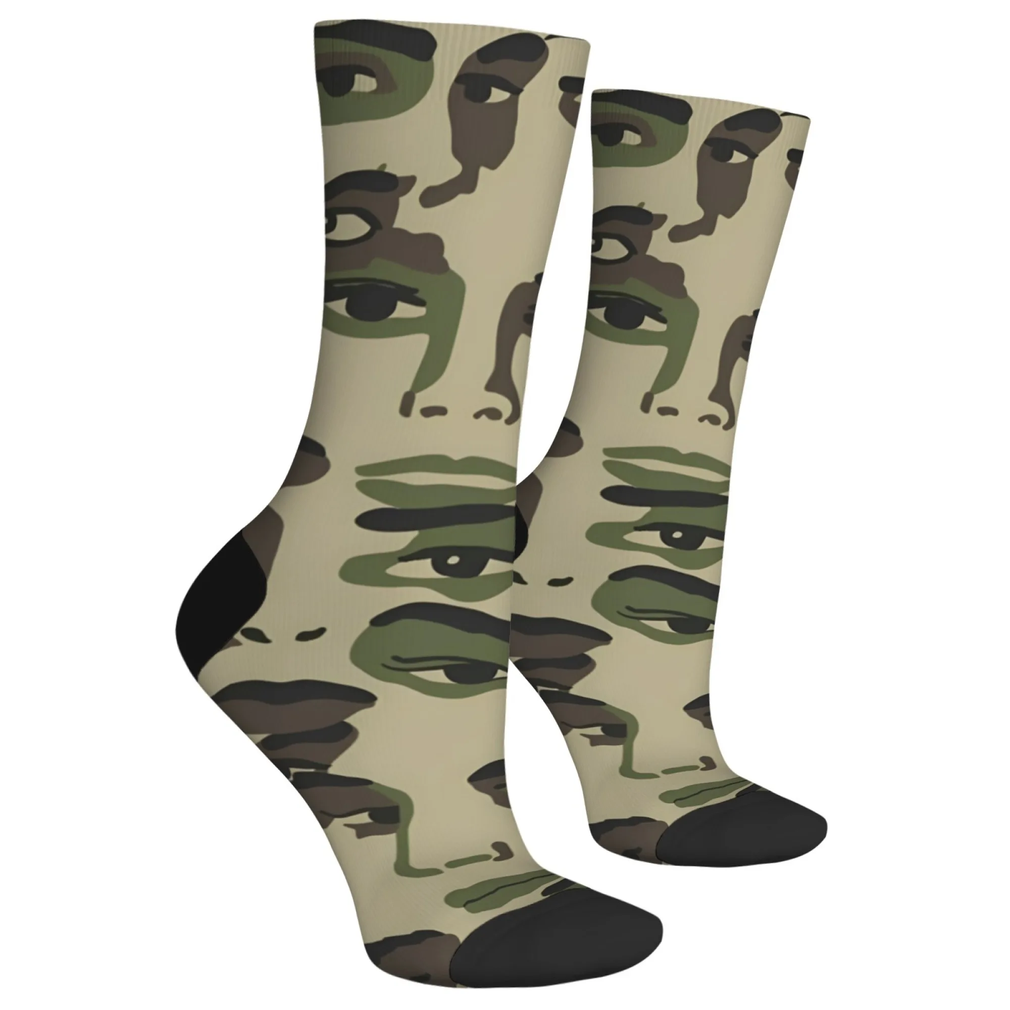 Авангардные камуфляжные носки до середины икры с художественным лицом, полное частичное лицо, коллаж с принтом, функция лица, повседневный наряд и художественный сбор