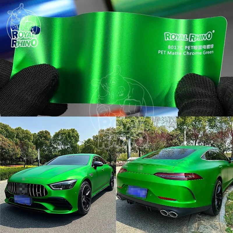 

1.52*18M Roll PET Air Bubble Free Wrapping Matte Chrome Green Car Wrap Vinyl Film Car Vehicle Color Changing