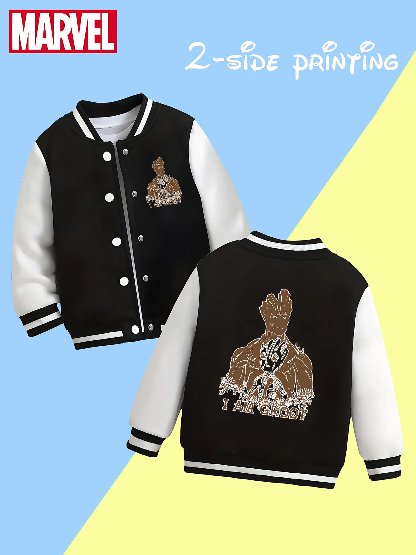 

MINISO Marvel Groot Classic Boys' Baseball Jacket - Groot "I AM GROOT" print, double-sided to convey Marvel charm, comfortable a